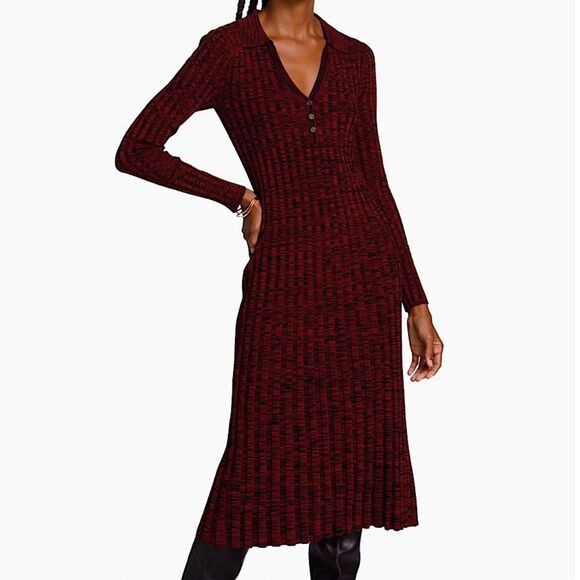 TODAY ONLY 🔥 Elie Tahari Sweater Garnet Noir Ribbed Polo Midi Size S • NEW •